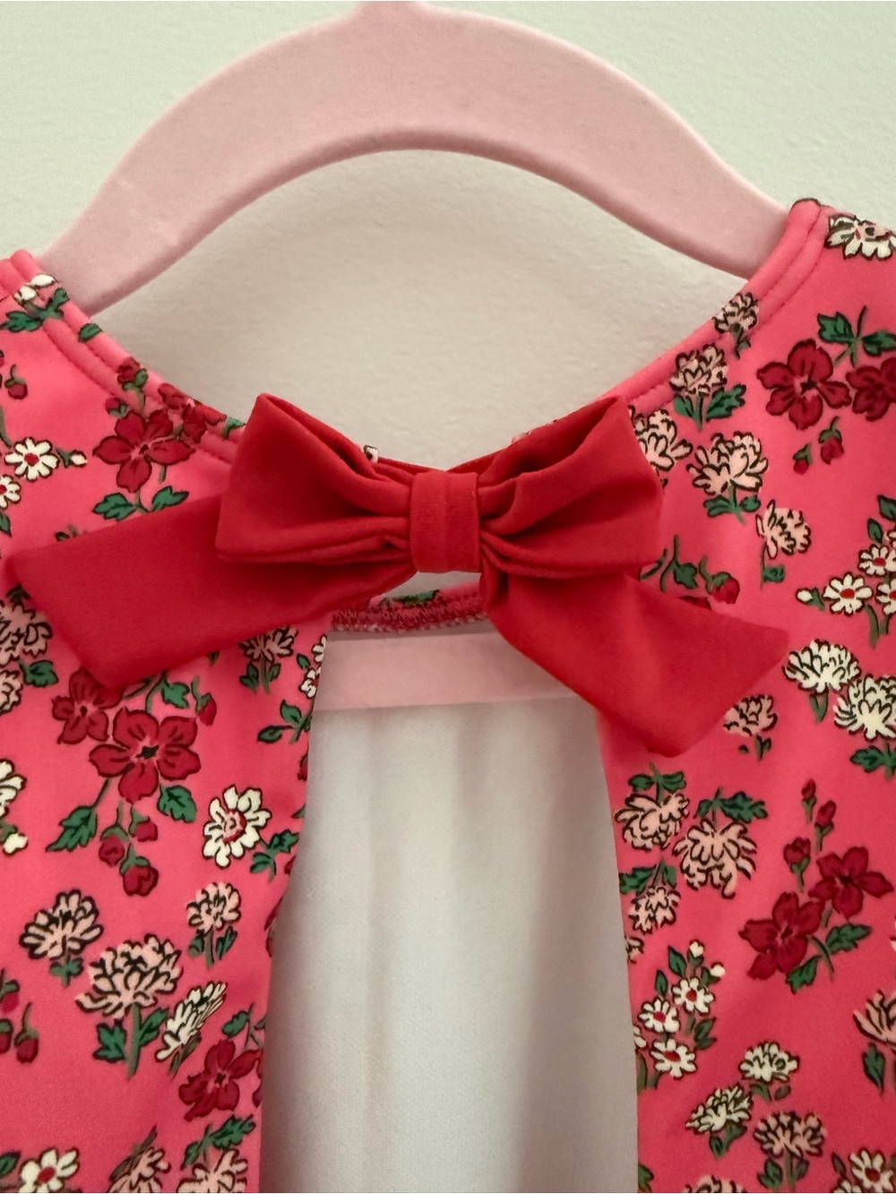 Mini Boden Girls' Pink Floral One-Piece Swimsuit with Puff Sleeves Size 5/6 - Picture 3 of 4